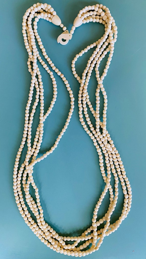 Vintage Ivory Beaded Five Strand Layering Necklace