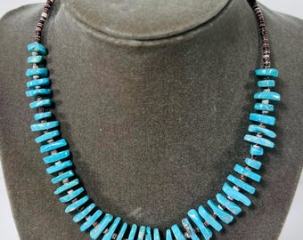 Vintage handgemaakte Navajo Indiaanse turkooizen stenen ketting 16"