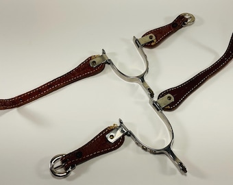 Vintage Ed Sims SIMS Uvalde TX cowboysporen met leren riemen en messing initialen JH