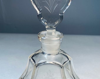 Vintage Clear Perfume Bottle with Floral Design | Empty