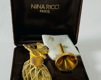 Vintage Nina Ricci L’Air Du Temps Perfume Set Gold Filigree Cage w/Case