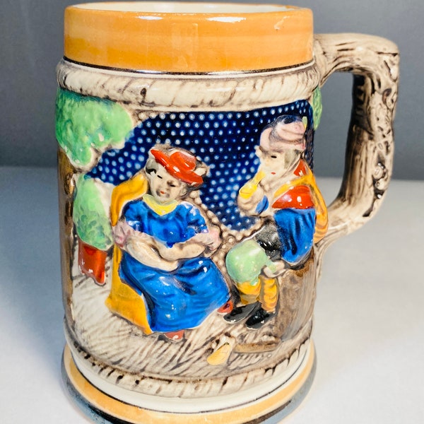 Vintage Japanese Ceramic Painted Textured Beer Stein | Made in Japan