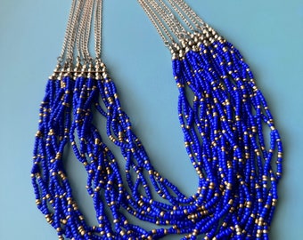 Stylish Erica Lyons Cobalt Blue and Gold Bead Necklace