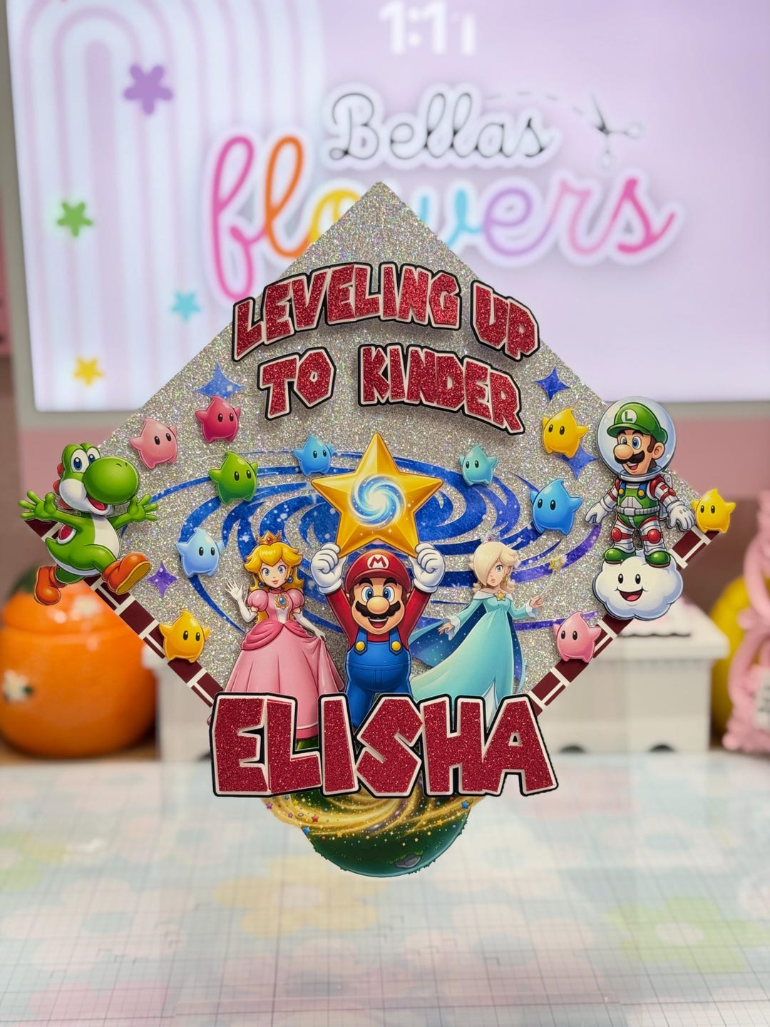 Mario Graduation Topper Super Mario Galaxy Graduation Cap Topper, Personalized Kinder Grad Name ...