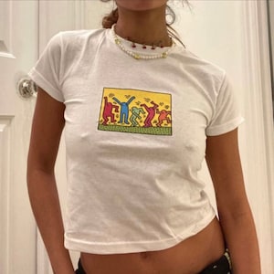 Keith Haring Dancing Baby Tee, Y2K Music Baby Tee Tee, 90s Coquette Baby Tee, 2000s Aesthetic Shirt, Keith Haring Tee, Music Festival Shirt