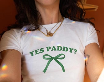 Yes Paddy St Patricks Day Baby Tee, Y2K Coquette Baby Tee, St Paddys Irish Crop Top, Lucky Girl Baby Tee, 90s Baby Tee, Y2K Bow Shirt
