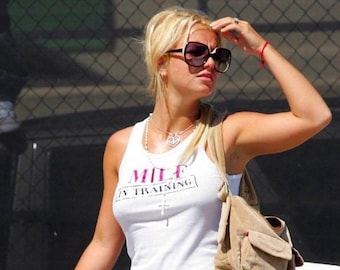 Britney Spears Milf in Training Tank, Y2K Baby Tee, Y2K Aesthetic Tank, Y2K Slogan Tee, Y2k Graphic Tank, Y2k Inspired Cropped Tank