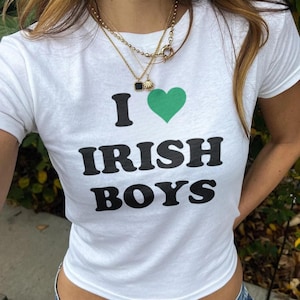 St Patricks Day Baby Tee, Y2K Coquette Baby Tee, St Paddys Irish Crop Top, Lucky Girl Baby Tee, Cute 90s Baby Tee, I Love Irish Boys Tee