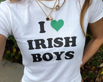 St Patricks Day Baby Tee, Y2K Coquette Baby Tee, St Paddys Irish Crop Top, Lucky Girl Baby Tee, Cute 90s Baby Tee, I Love Irish Boys Tee