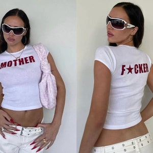 Mother F*cker Y2K Tee, Cute Y2k Shirt, 2000s Cropped Tee, Y2K Slogan Shirt, Y2k Graphic Tee, Aesthetic Baby Tee, Slay Era Tee, Y2k Inspired