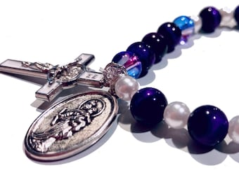 Purple Rosary Bracelet – Catholic Prayer Jewelry with Glass Beads & Crucifix Charm