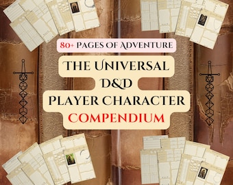 Universal D&D Player Character Compendium: Digital Download Pack, PDF Compatible, Hero Roster Images, Custom Character Sheets, Vintage Tome