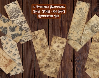 Old Parchment Treasure | Pirate | Fantasy Map Bookmarks Bundle, 10 PNG/JPG, Sublimation, Cricut, Silhouette Print And Cut, Commercial Use