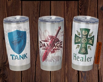 Fantasy-Themed RPG Tabletop Roles Gamer 20oz tumbler waterslide digital PNG SVG sublimation download (Tank/Damage/Healer)