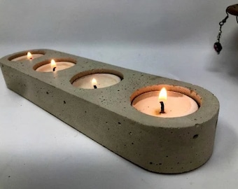 Handmade Concrete Tea Light Holder: Modern Wedding Centerpiece (4 Piece)