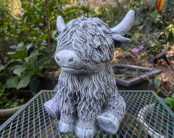 Highland Cow Garden Hand Painted Statue: Handmade Concrete Indoor/Outdoor Decor