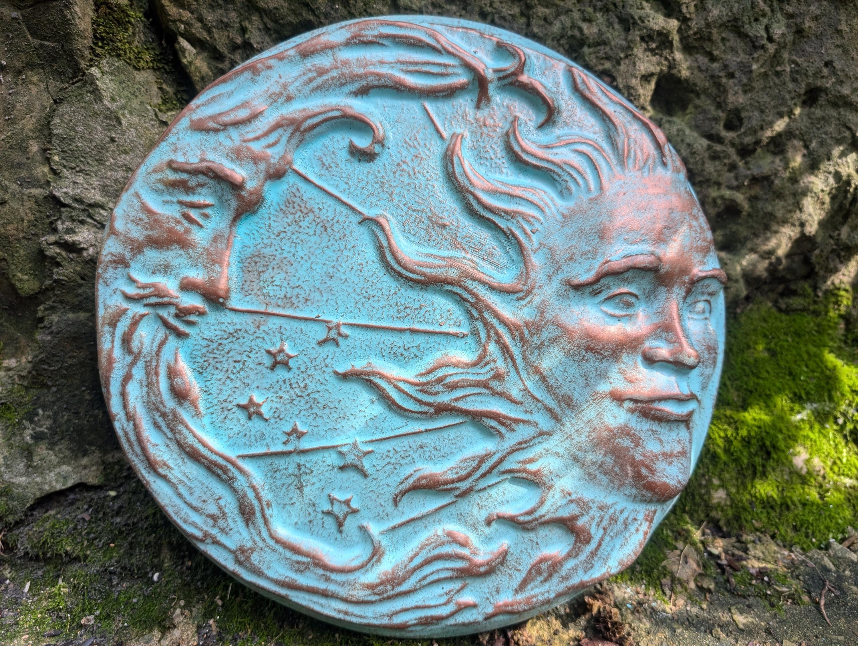 Concrete Sun and Moon Plaque: Copper Patina Celestial Wall Decor - Etsy