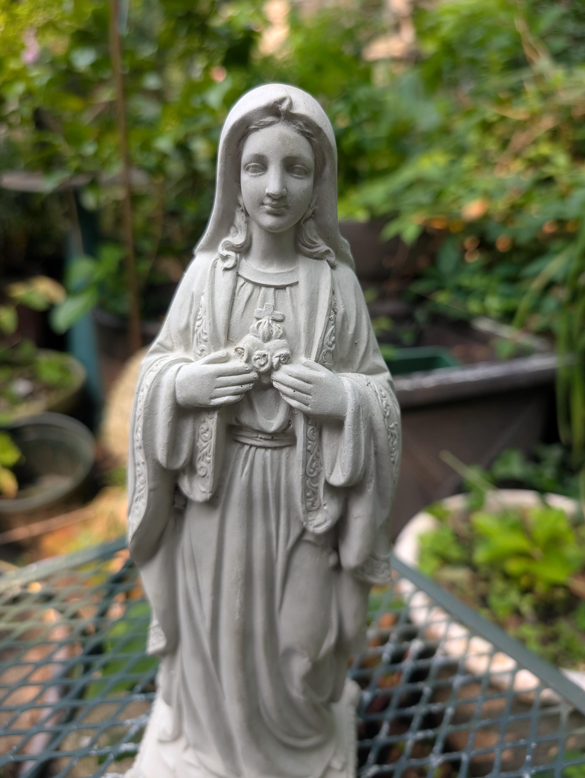 Hand-painted Concrete Mary Garden Statue: Sacred Heart of Marie