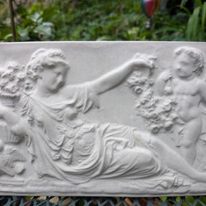 Ornate Concrete Roman Lady with Angel Plaque, Home Decor, Garden Decor, Wedding Gift, Wall Hanging