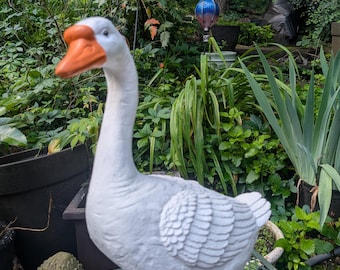 Concrete Porch Goose Statue: 19" Garden Decor, Paintable
