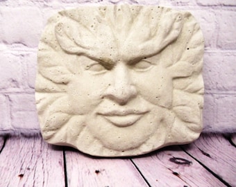 Green Man Concrete Wall Plaque: Handmade Garden Decor