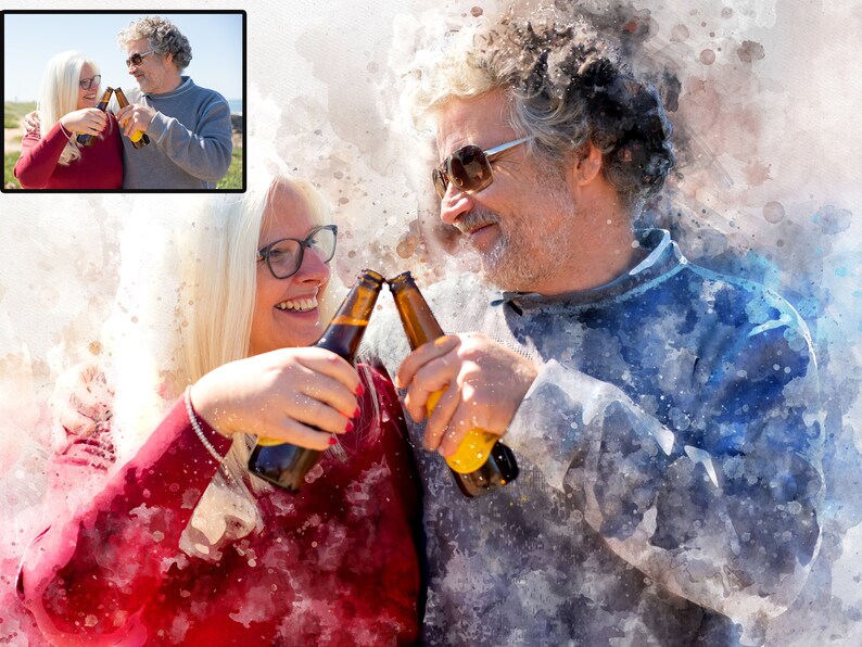 Custom Watercolor Wall Art Couples Photo Into Watercolor Etsy