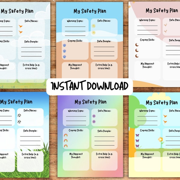 Pacchetto modelli piano di sicurezza per bambini giovani, download digitale, intervento in caso di crisi, foglio di lavoro per strumenti terapeutici, consulente, CBT, lavoro sociale, insegnamento