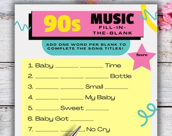 90s Music Baby Shower Trivia Game! Modern Baby Shower/Party Game - Custom Playlist, printable, 90s retro baby shower, gender neutral