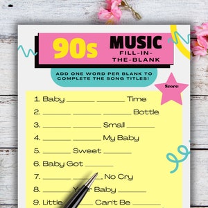 90s Music Baby Shower Trivia Game! Modern Baby Shower/Party Game - Custom Playlist, printable, 90s retro baby shower, gender neutral