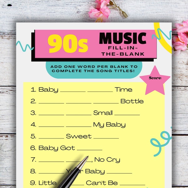 90s Music Baby Shower Trivia Game! Modern Baby Shower/Party Game - Custom Playlist, printable, 90s retro baby shower, gender neutral