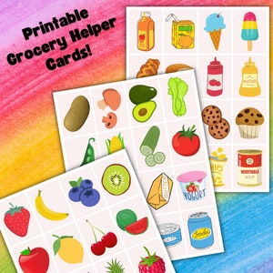 Cartões visuais de comida para ajudantes de mercearia, aprendizagem para crianças, ferramenta para pais, pais gentis, sentimentos de calma para crianças, crianças para impressão, recursos de ensino