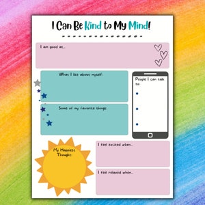 Self-Esteem Kids Worksheet, Self-Compassion, Therapy Worksheet, Teach Self-Esteem, Positive Psychology; Kid Gratitude;Printable, Social Work
