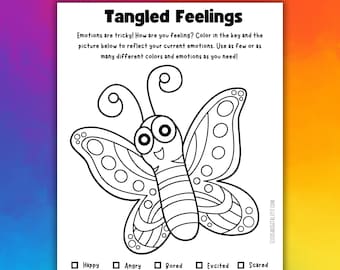 Kids Feelings Worksheet, Tangled Emotions Butterfly (PDF Printable)