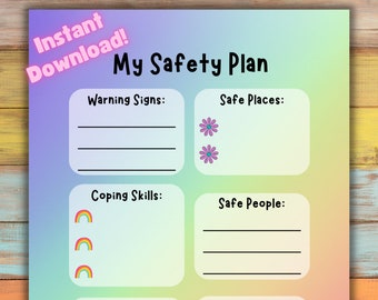 Kids Safety Plan, Therapy Worksheet for Teens (Digital Download)