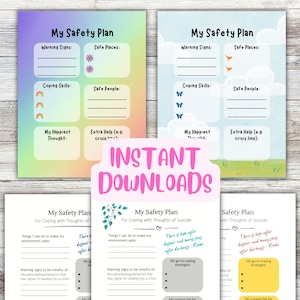 Safety Plan 5 Pack - Instant Download - Crisis Safety Plan - Crisis Intervention - Therapy Tool Template - Counselling Guide - Social Work