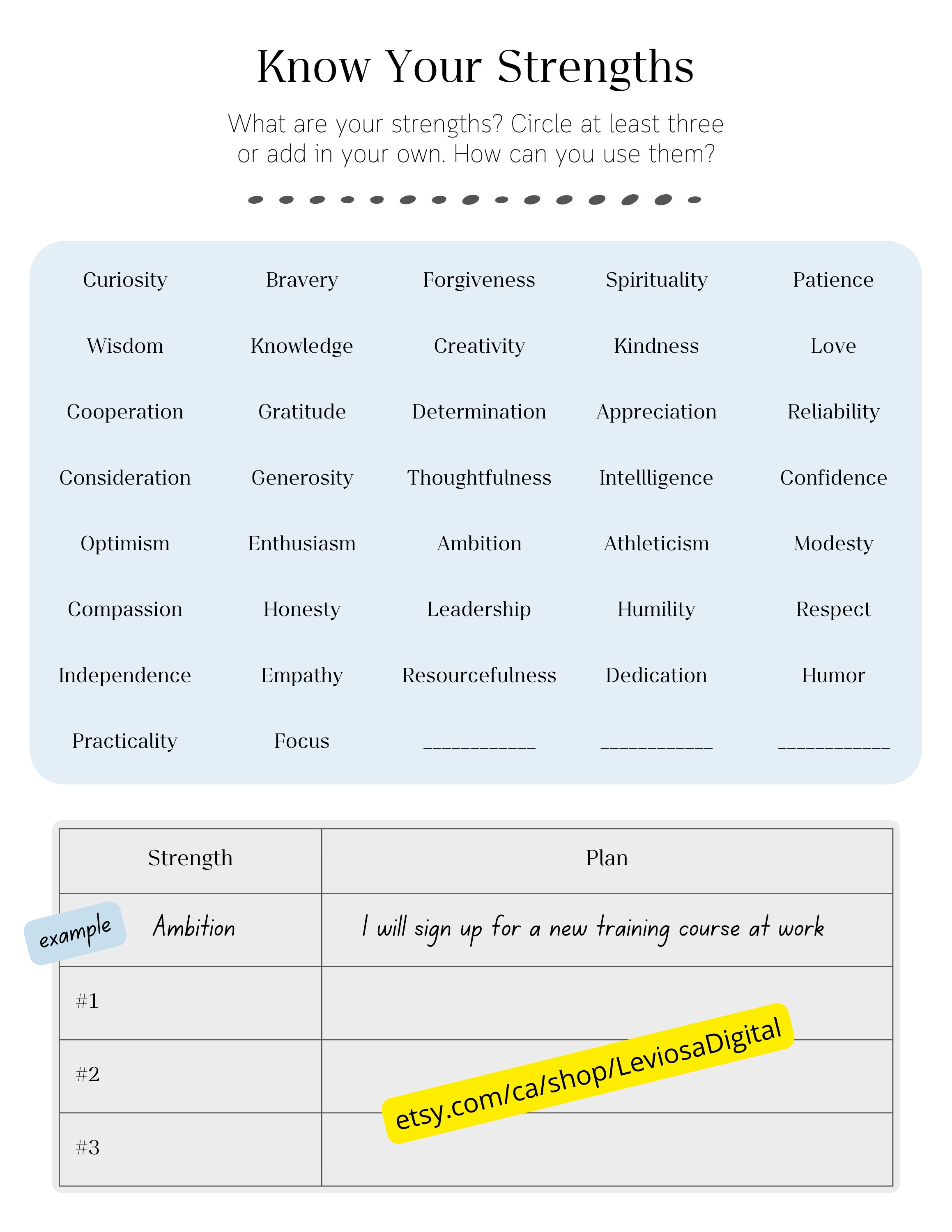 Strengths Worksheet Therapy Worksheet Counselling Template - Etsy Canada
