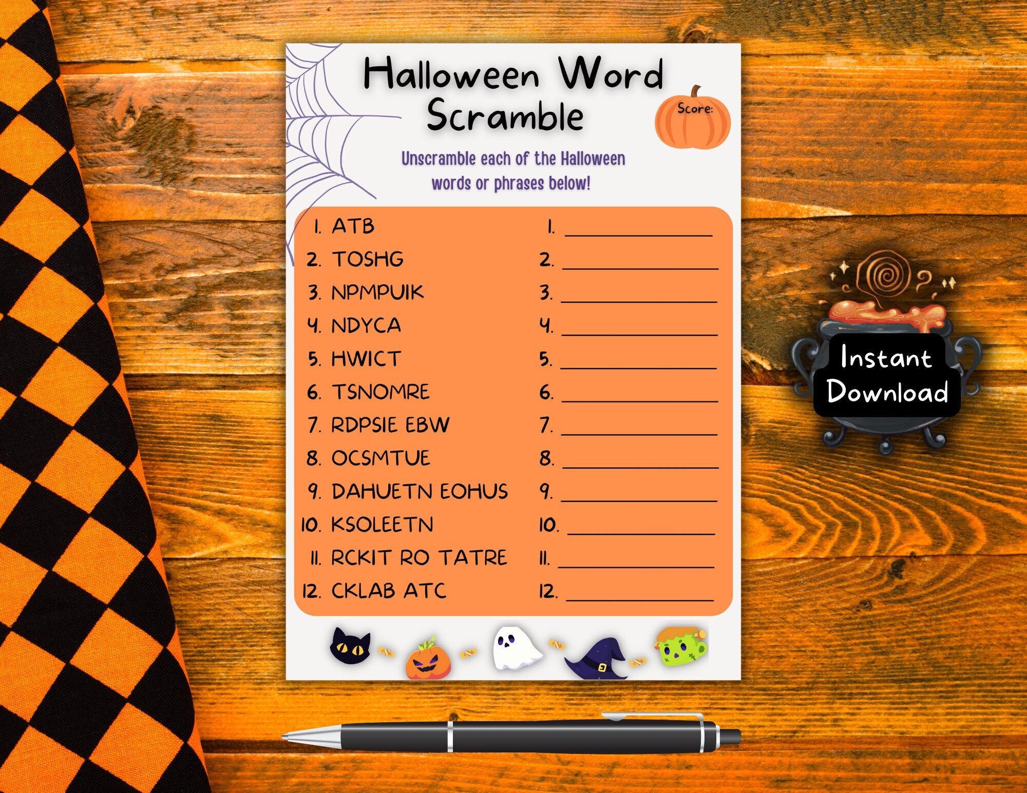 Halloween word scramble instant download printable teacher etsy