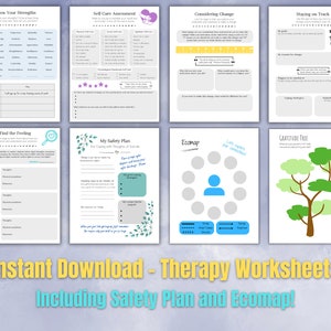 Therapy Worksheet pack, crisis safety plan, Self-Care, Strengths, Motivational Interviewing, Therapy Tools, Social Work Tools, Counselling