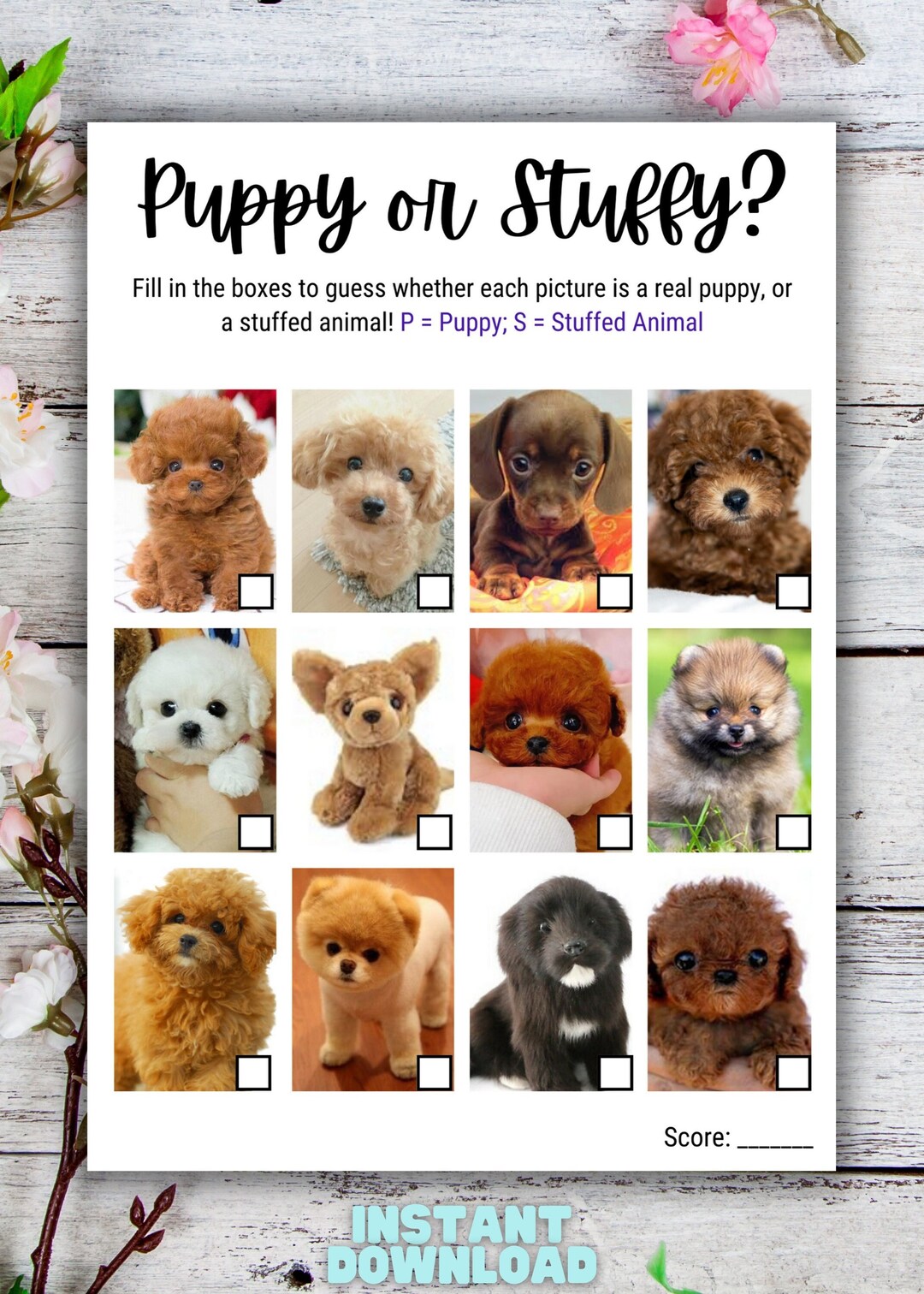 Baby Shower Puppy or Stuffy Game , New and Modern Party Game, Neutral Design and Minimalist