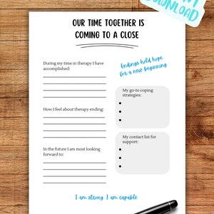 Therapy Termination Worksheet, Instant Download, Counselling Template ...