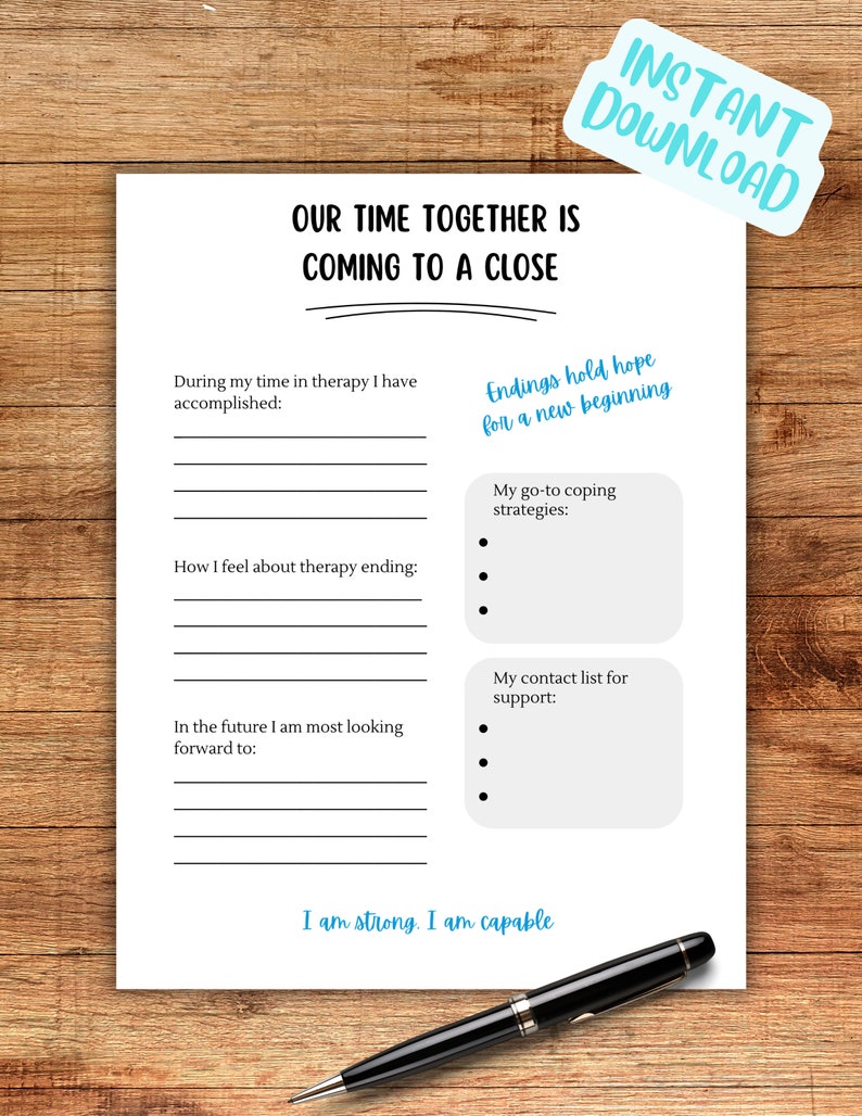 Therapy Termination Worksheet, Instant Download, Counselling Template ...