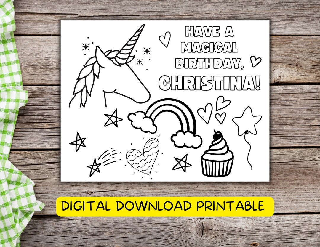 Personalized Birthday Coloring Page, Birthday Coloring Placemat, Kids ...