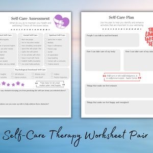 Self-Care Therapy Worksheet Pair, Counselling Template, Anxiety Management, Coping Skills, Social Work Tools, Psychology resource, wellness