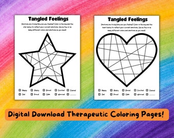 Kids Feelings Coloring Worksheet, Therapy Tool (PDF Pattern)