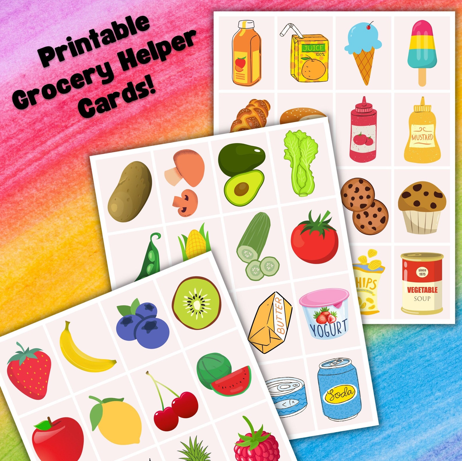Grocery Helper Visual Food Cards, Toddler Learning, Parenting Tool