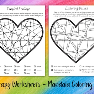 Values and Feelings Therapy Coloring Mandala Worksheet, Therapy Tool, Self-Help, Counselling Template, Mental Health, Social Work Printable