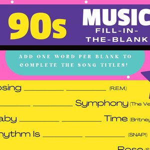90s Music Trivia Game! Fun Baby Shower, Party Game, Birthday Party Game ...