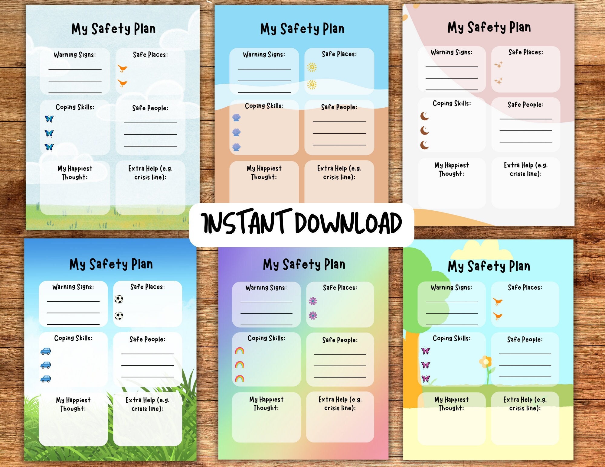 Safety Plan Template Pack Kids Youth Digital Download Crisis Etsy 