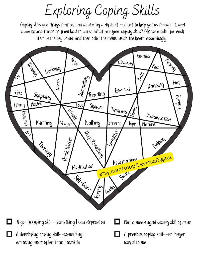 Coping Skills Coloring Worksheet, Therapy Tool, Self-help Tool