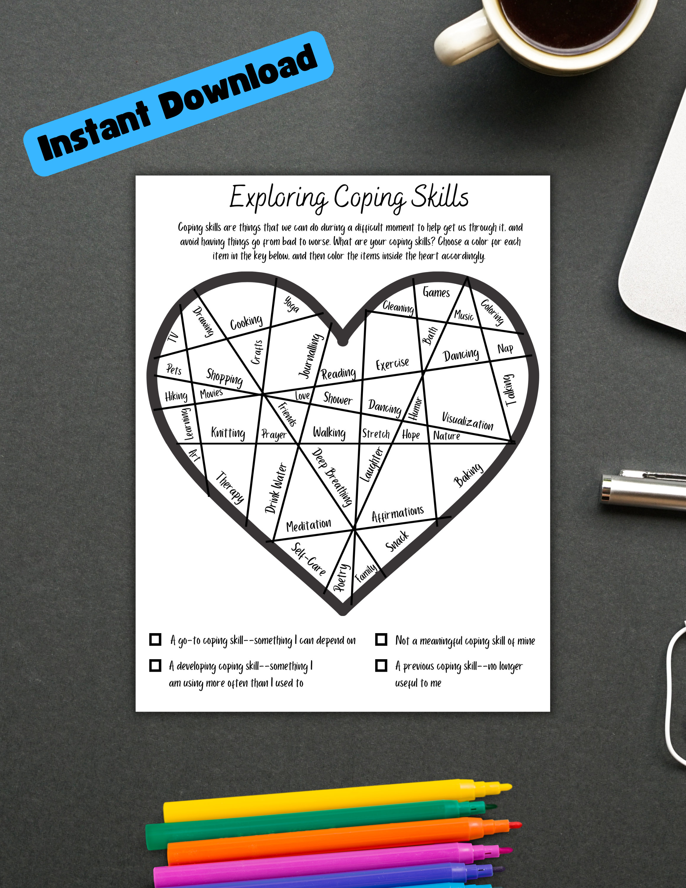 Coping skills coloring worksheet therapy tool self help tool